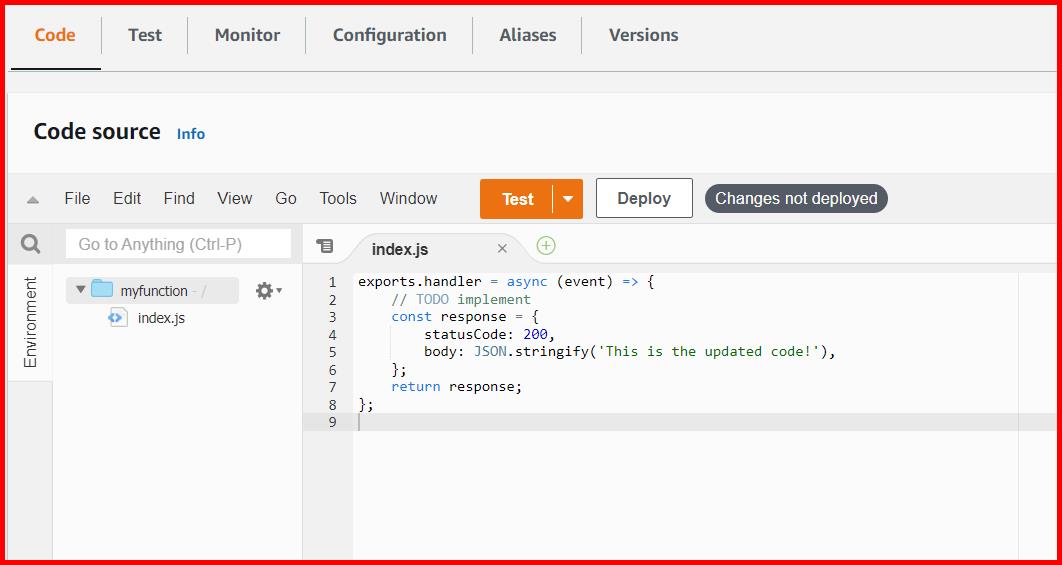 Picture showing modifying the code in lambda function